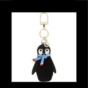 Tory Burch Pete Penguin Fox Fur Keychain NEW
